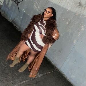 Plus size Fur trim Belted Trench Coat